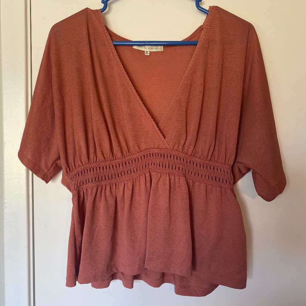 SEE THE SHADES | Ruched Waist, Deep V-Neck BoHo Copper Blouse